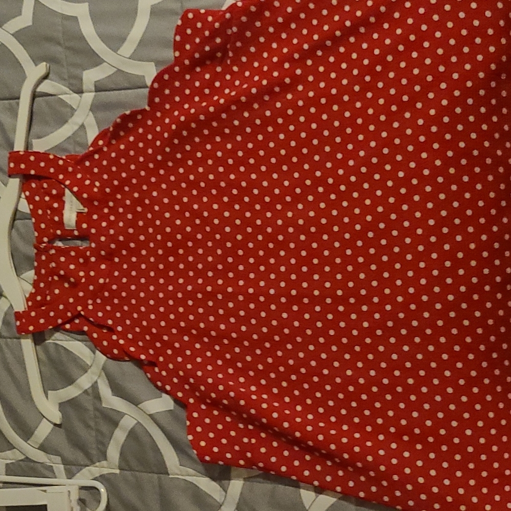 Red and white polka dot top